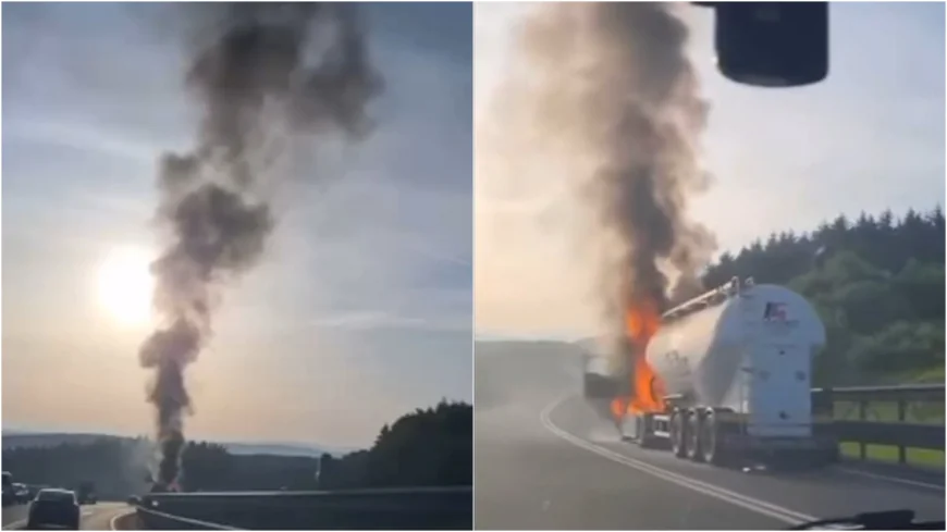 Camion cu ciment cuprins de flăcări în Cluj. Incendiul a izbucnit la cabina vehiculului