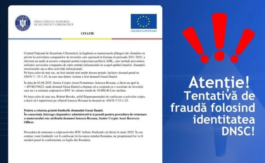 Tentativă de fraudă în numele DNSC, sub forma unei „citații oficiale”. „Nu răspundeţi şi nu divulgaţi informaţii”