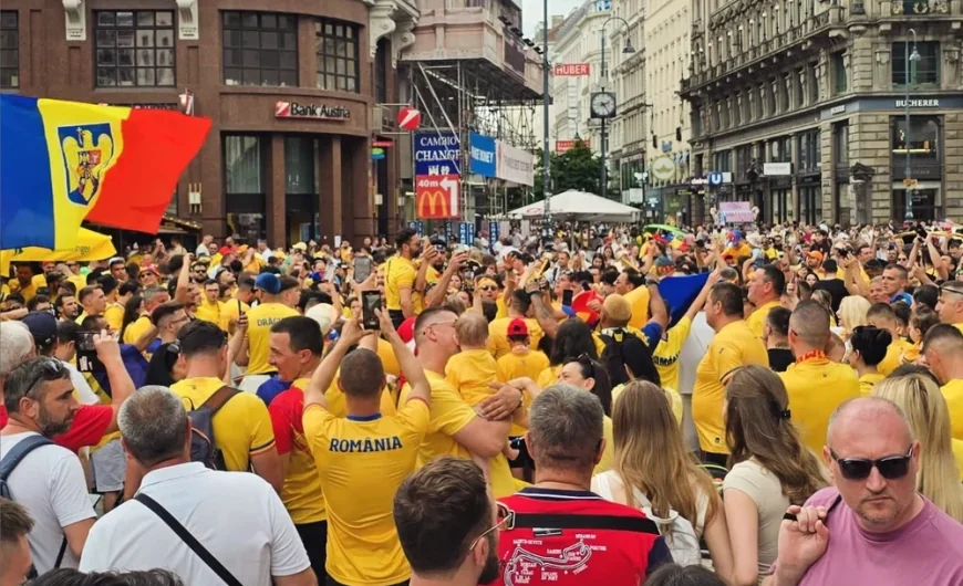 Imagini emoționante la Viena: Mii de români au ocupat Stephansplatz înaintea meciului cu Austria