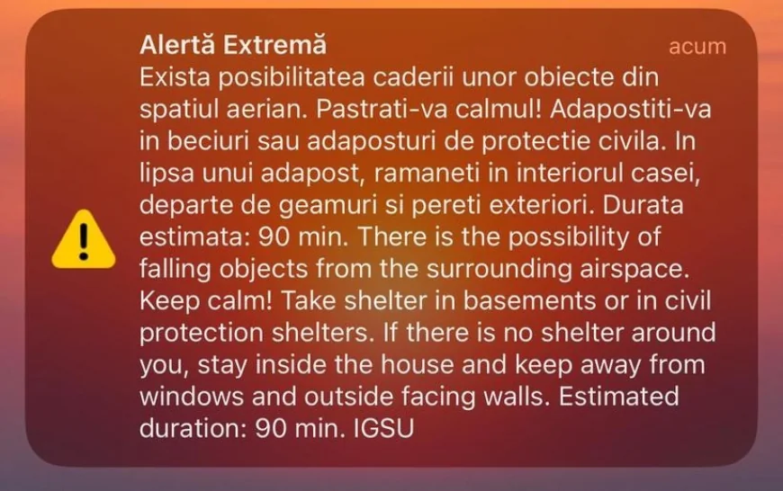 Mesaj Ro-Alert primit de locuitorii din apropiere de granița cu Ucraina. Pericol de cădere a unor „obiecte din spațiul aerian”