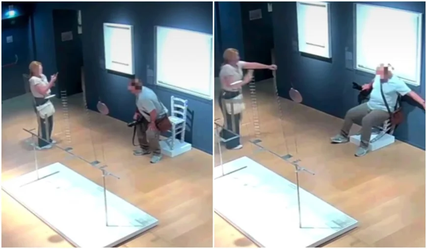 Momentul în care un turist face bucăţi scaunul "Van Gogh", acoperit cu Swarovski, într-un muzeu din Italia