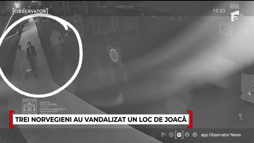 Trei turiști norvegieni, surprinși cum distrug un loc de joacă din Satu Mare