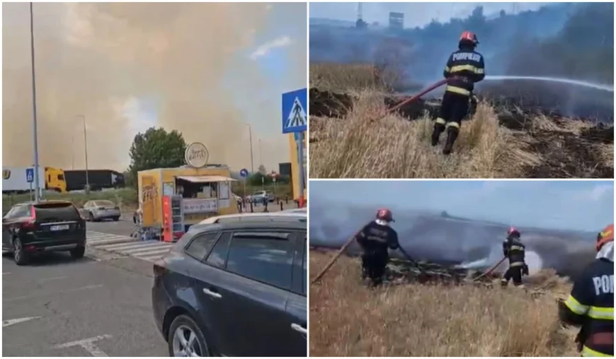 Lan de grâu înghiţit de flăcări lângă DN1. Fumul gros a blocat traficul la Ploieşti. A fost emis RO-Alert