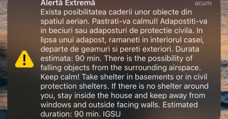 Mesaj Ro-Alert în Tulcea: Populația, avertizată în legătură cu „posibilitatea căderii unor obiecte din spațiul aerian”