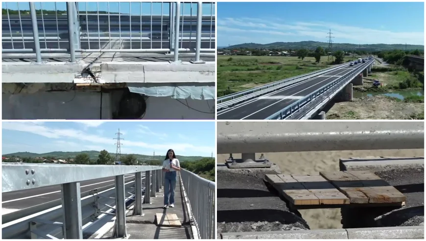 Un pod din Prahova intrat în reparații a fost redeschis circulației înainte să fie gata. Prefect: „Mă surprinde că nu lucrează nimeni”