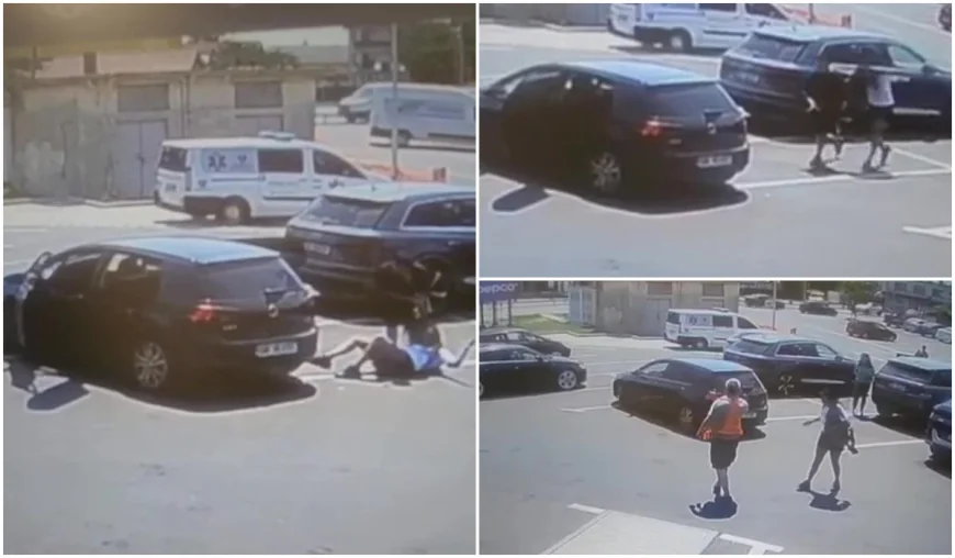 Doi bărbați au încercat să răpească o femeie din parcarea unui supermarket din Bacău. Momentul, filmat