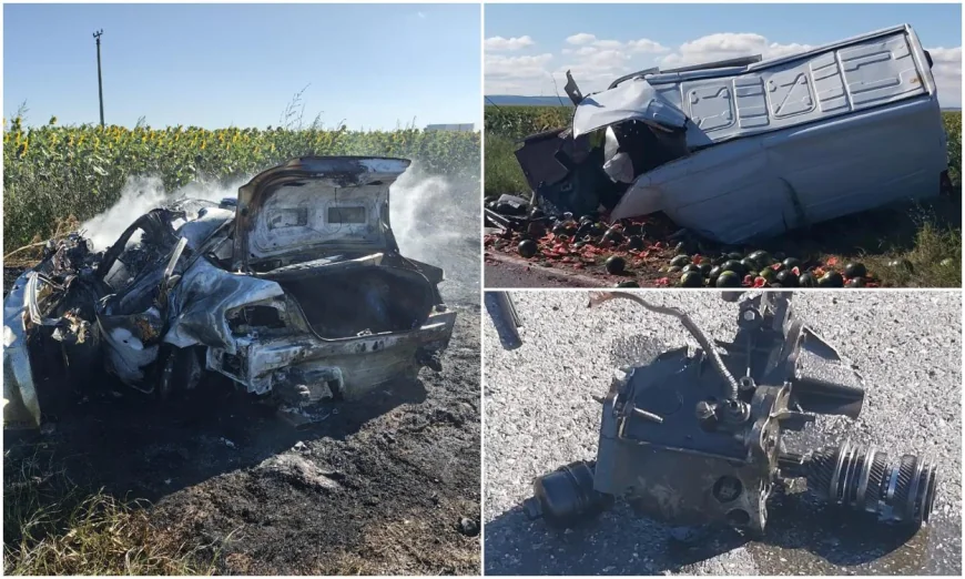 Şoferi morţi după un impact catastrofal între o maşină care a luat foc şi o dubă, între Olt şi Teleorman