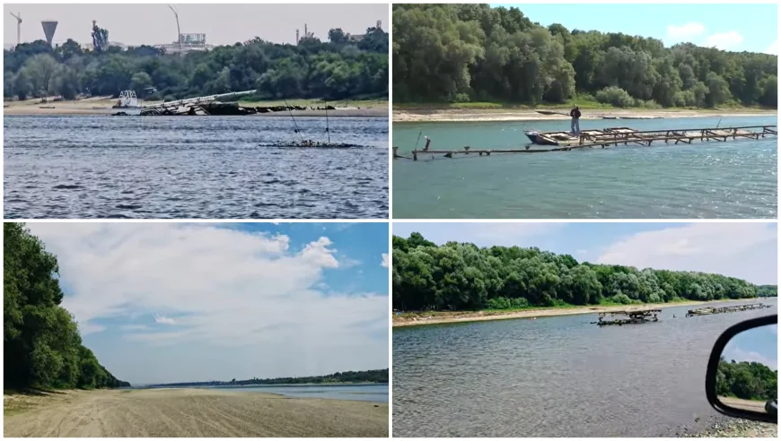 Dunărea scade periculos. Imagini spectaculoase cu epave germane din Al Doilea Război Mondial, care ies la suprafață pe cursul fluviului