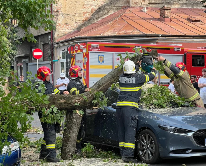 Dezastru după furtuna din București: Acoperișuri smulse, copaci căzuți pe mașini. O femeie de 49 de ani a murit în Otopeni