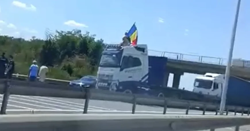 Șoferul care a blocat traficul pe A1 și s-a urcat pe cabina TIR-ului, sub control judiciar. 13 pietoni, amendați cu peste 40.000 de lei